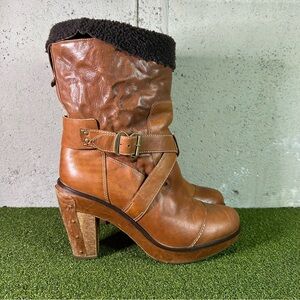 Timberland Marge Wood Brown Leather Lined 25679M Heel Boots Shoes Women’s 9